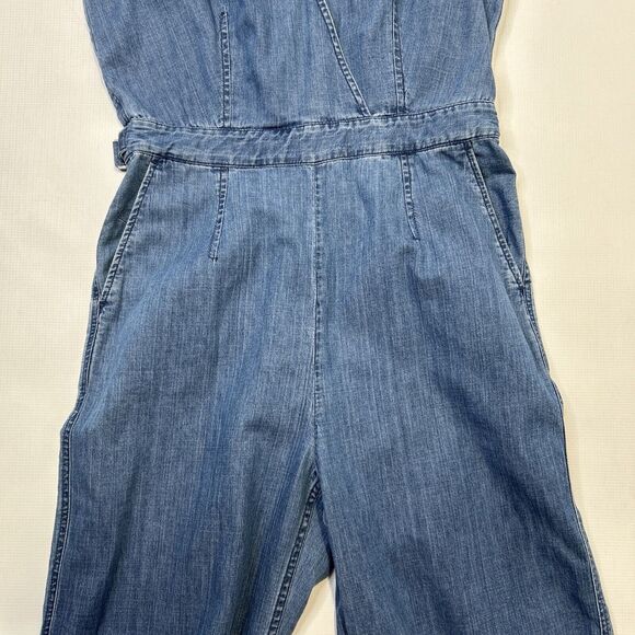 J CREW Point Sur Wide Leg Tailored Indigo Blue Denim Jumpsuit Size 6 Sleeveless - Picture 5 of 16